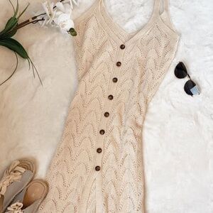 FAVLUX Long Open Knit Boho Button Down Cardigan / Shawl SZ: M / Sleeveless